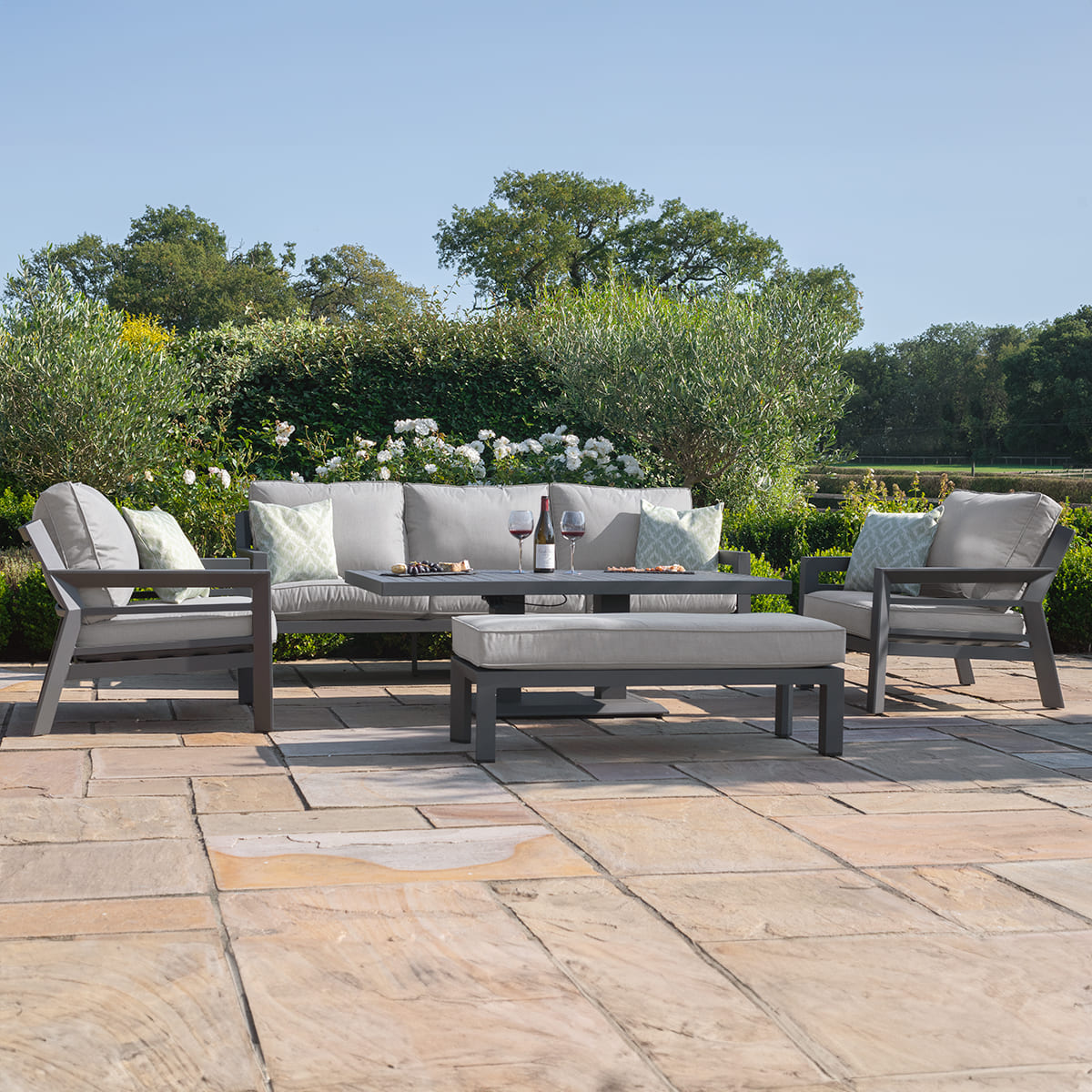 New York 3 Seat Sofa Set with Rising Table in Dove Grey