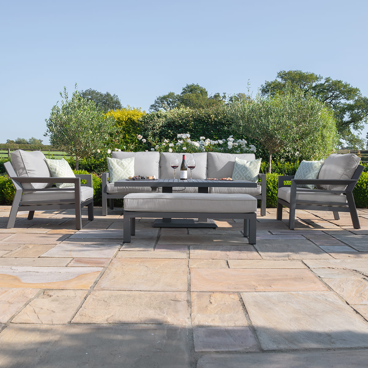 New York 3 Seat Sofa Set with Rising Table in Dove Grey
