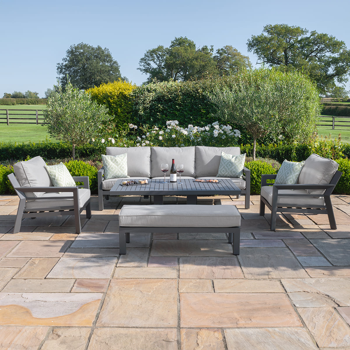 New York 3 Seat Sofa Set with Rising Table in Dove Grey