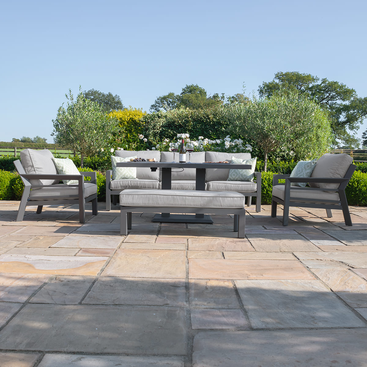 New York 3 Seat Sofa Set with Rising Table in Dove Grey