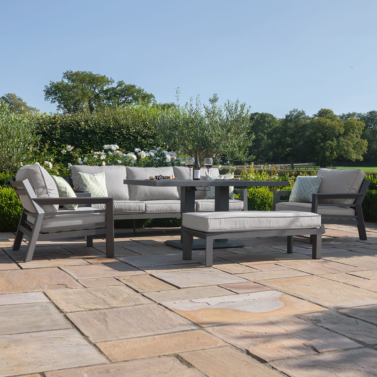 New York 3 Seat Sofa Set with Rising Table in Dove Grey