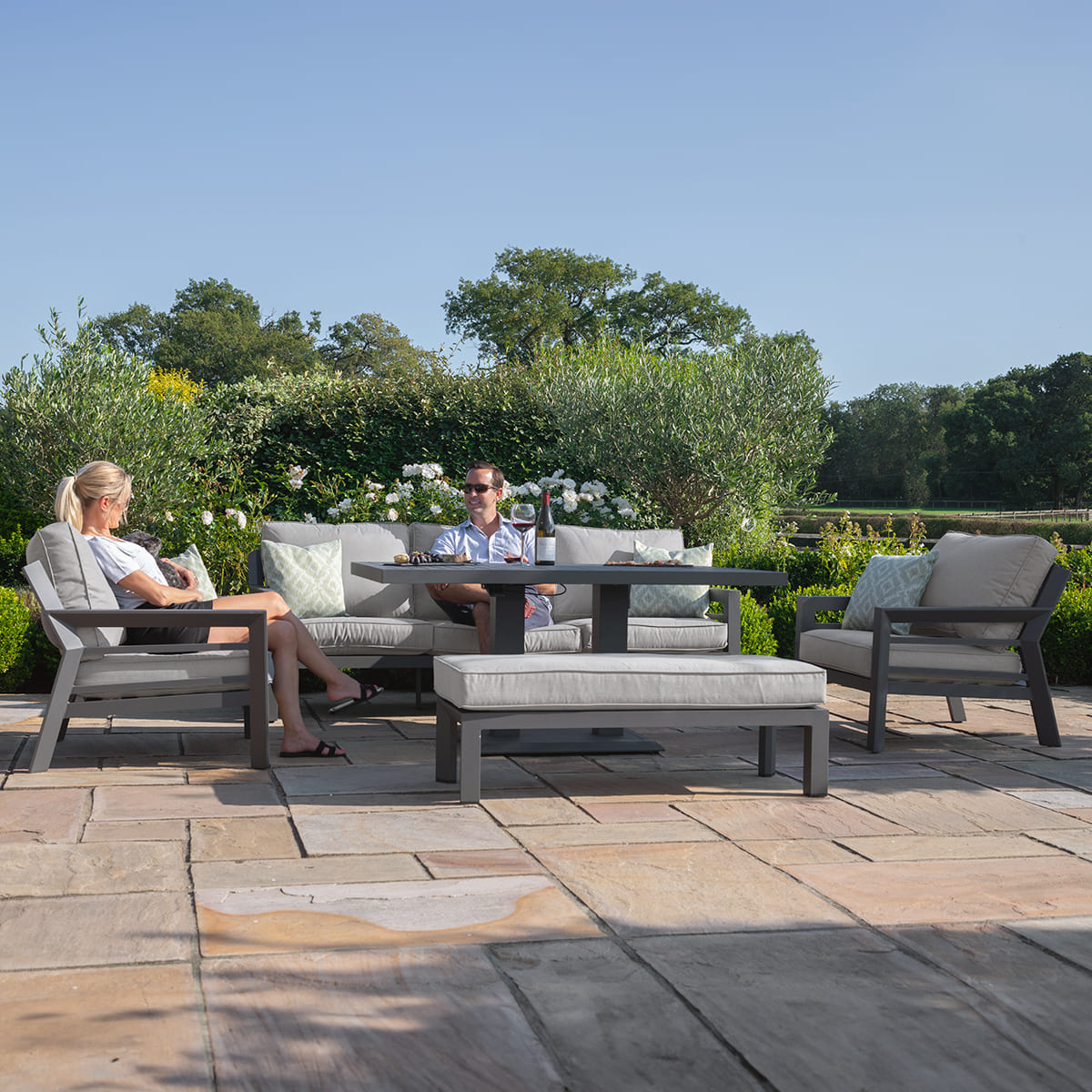 New York 3 Seat Sofa Set with Rising Table in Dove Grey