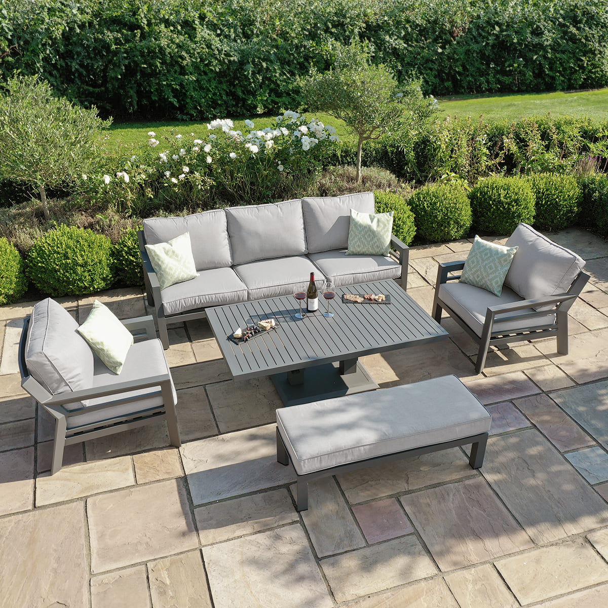 New York 3 Seat Sofa Set with Rising Table in Dove Grey