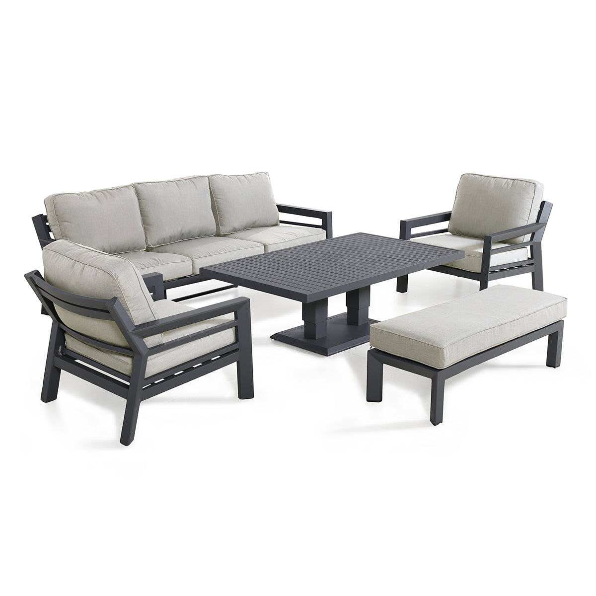 New York 3 Seat Sofa Set with Rising Table in Dove Grey