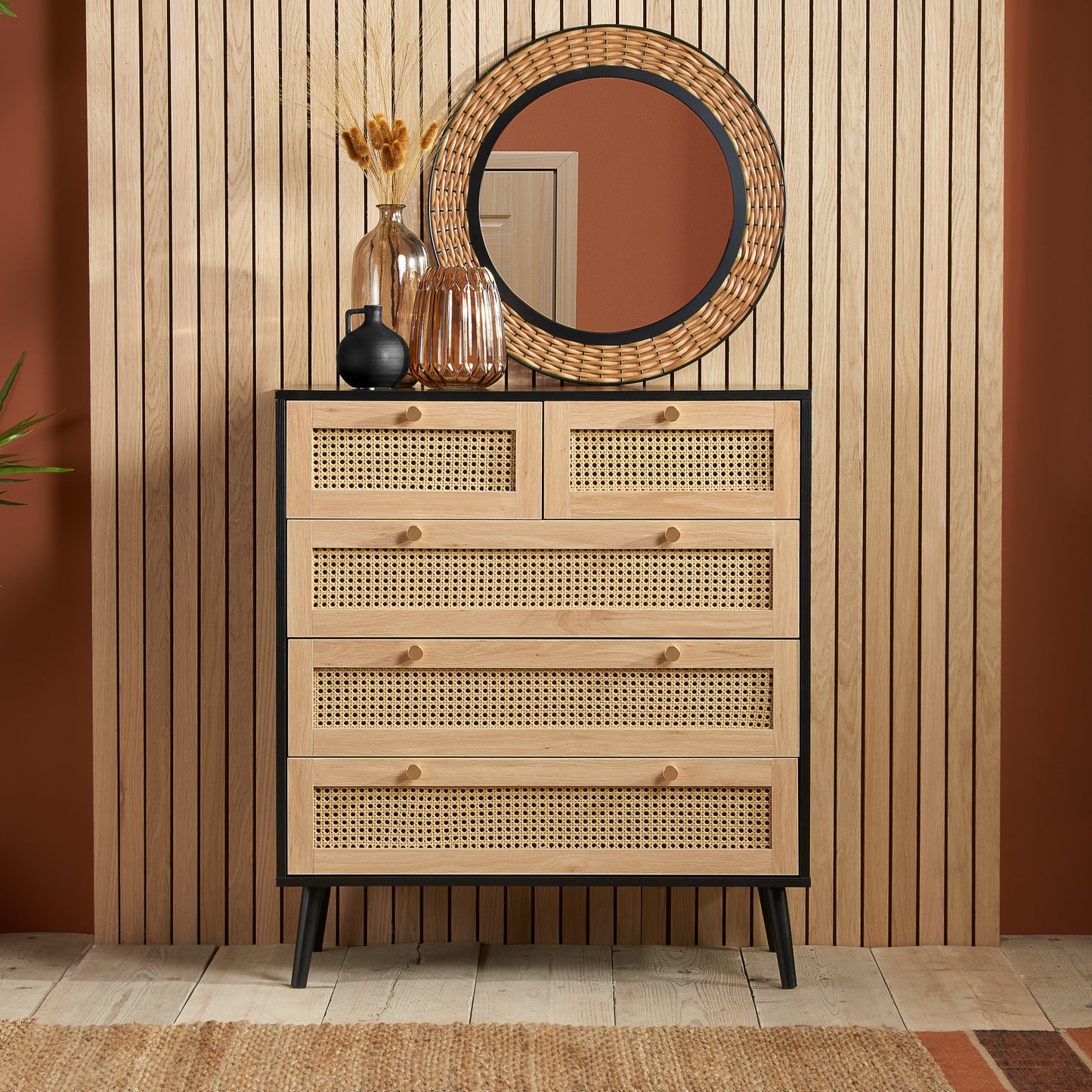 Croxley 5 Drawer Rattan Chest in Black