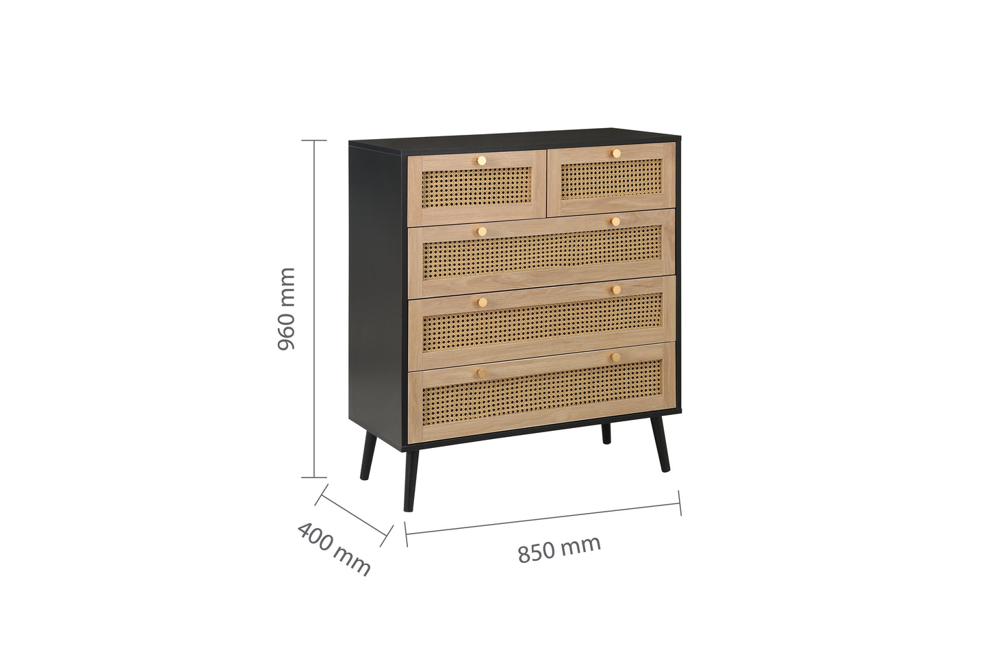 Croxley 5 Drawer Rattan Chest in Black