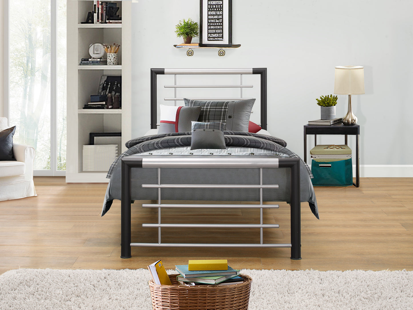 Faro Single Bed Frame - Sleek and Modern Design in Black and Silver
