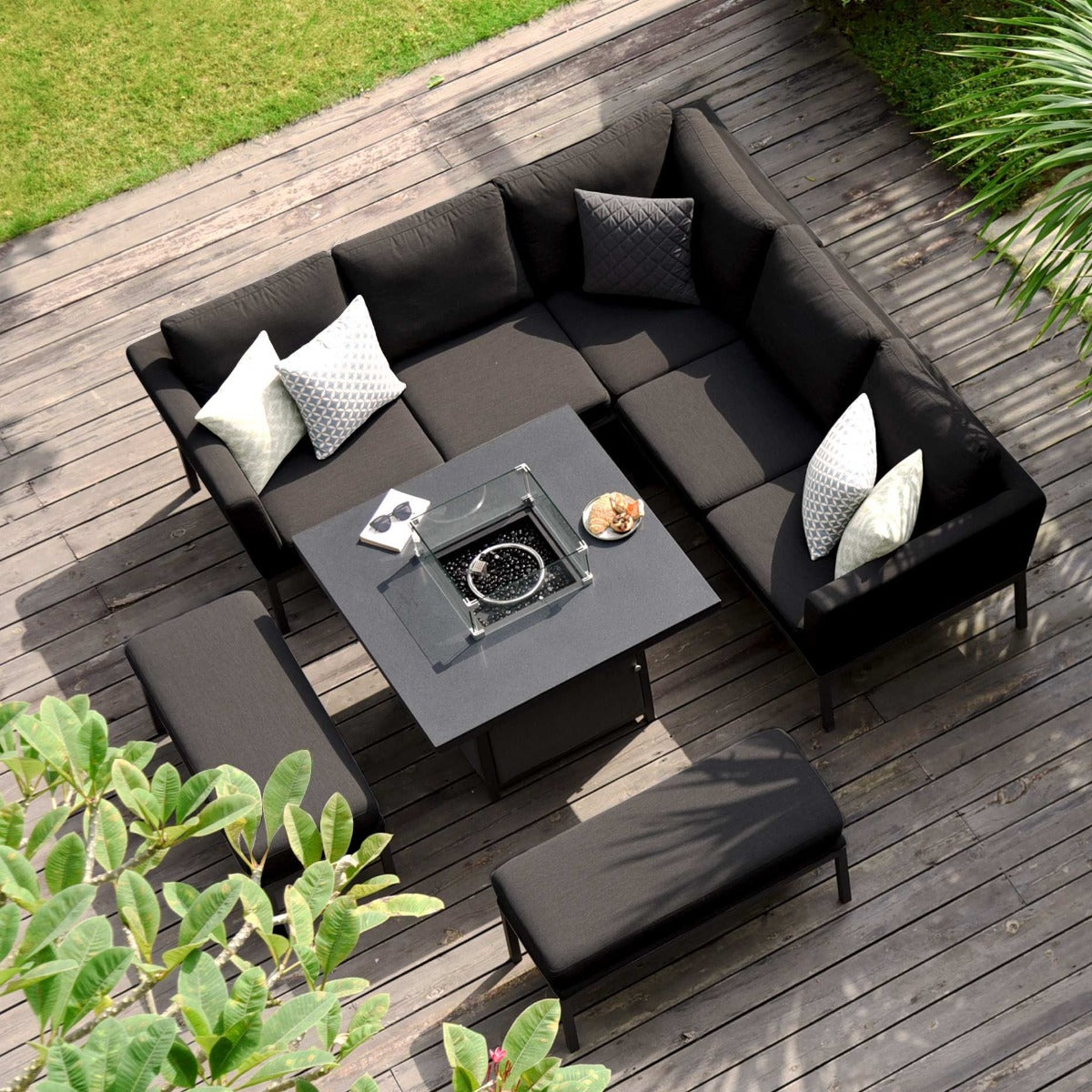 Pulse Square Corner Dining Set - With Fire Pit Table in Charcoal