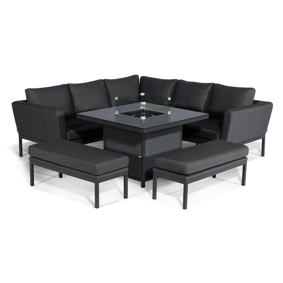 Pulse Square Corner Dining Set - With Fire Pit Table in Charcoal
