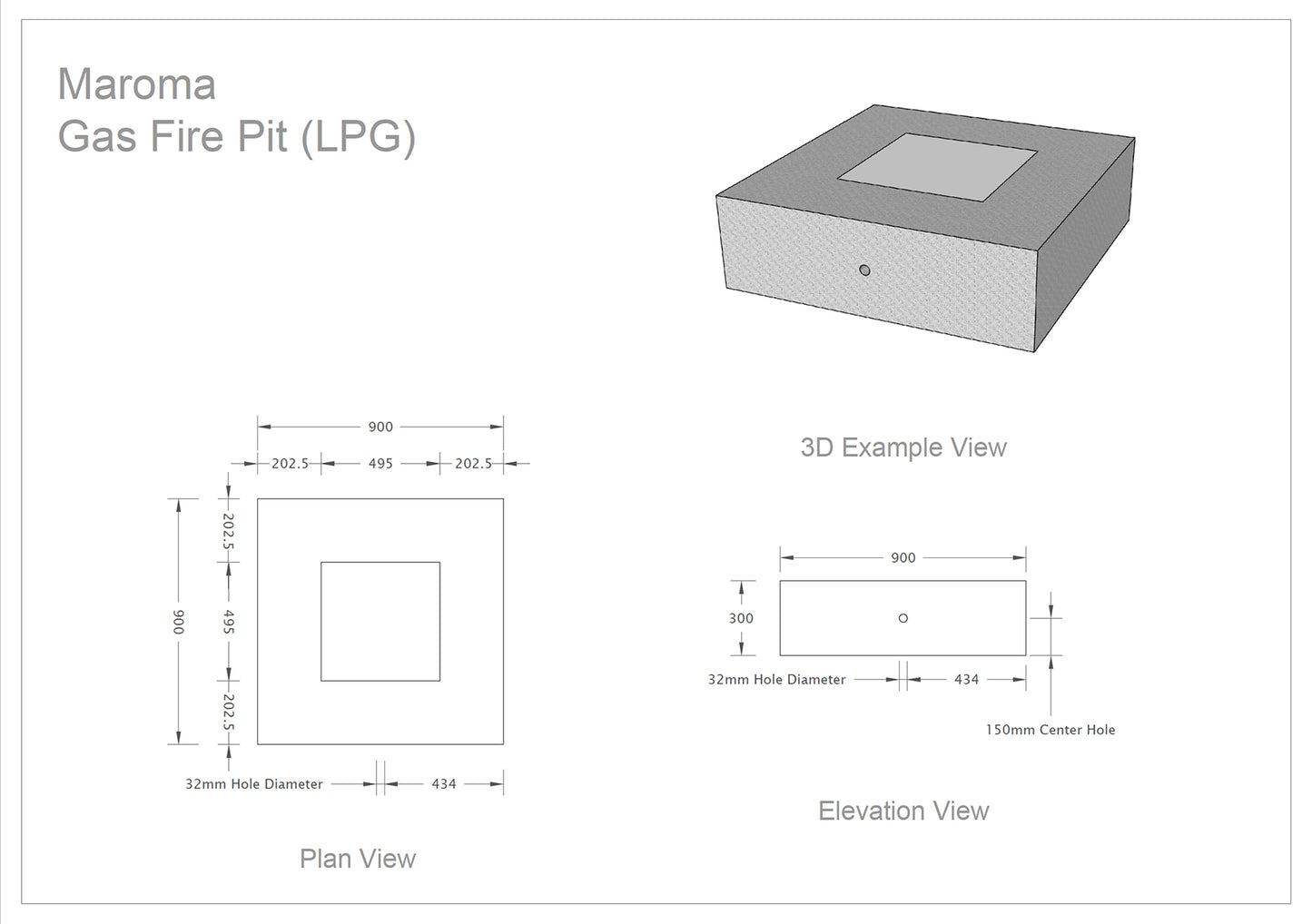 Maroma Gas Fire Pit (LPG) in Grey: Luxury Outdoor Fire Pit with Propane Flame