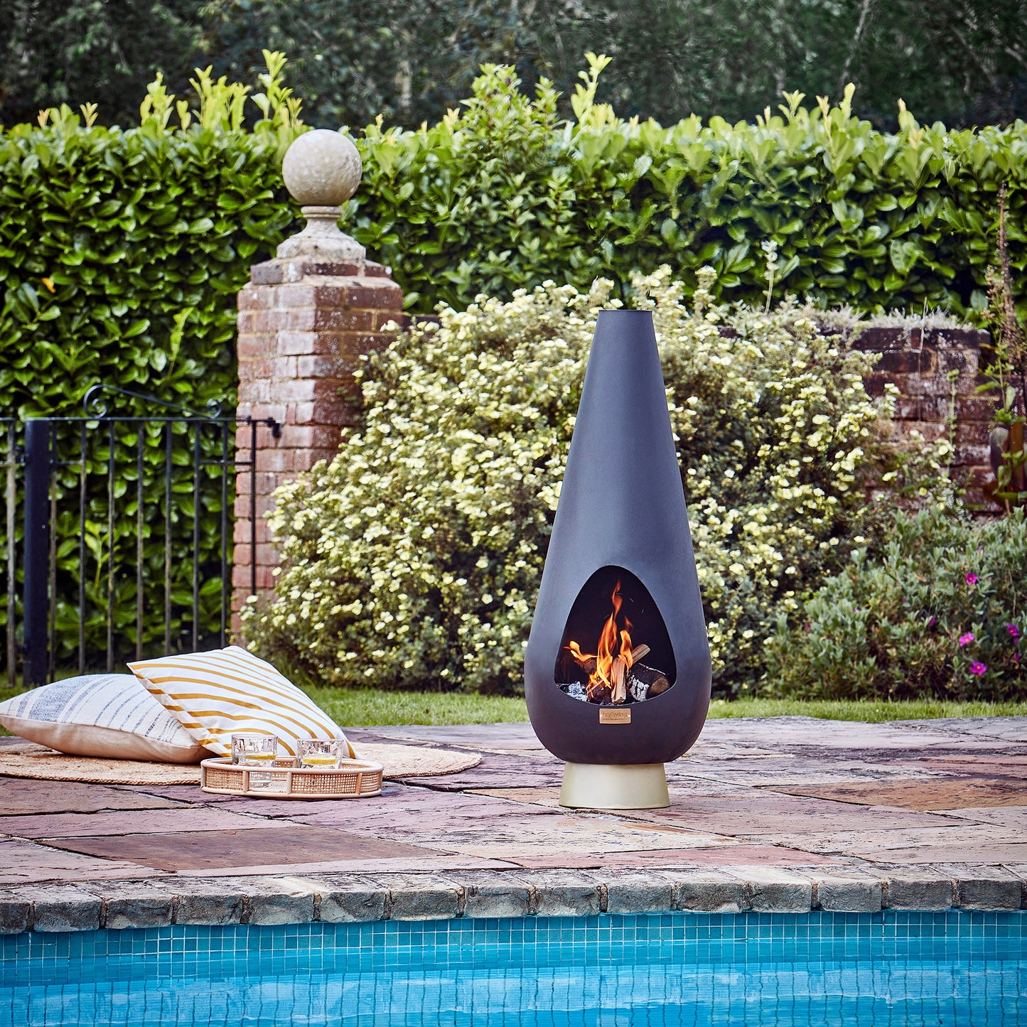 Outdoor Leo Fireplace in Matt Black/Antique Gold H120CM W46CM