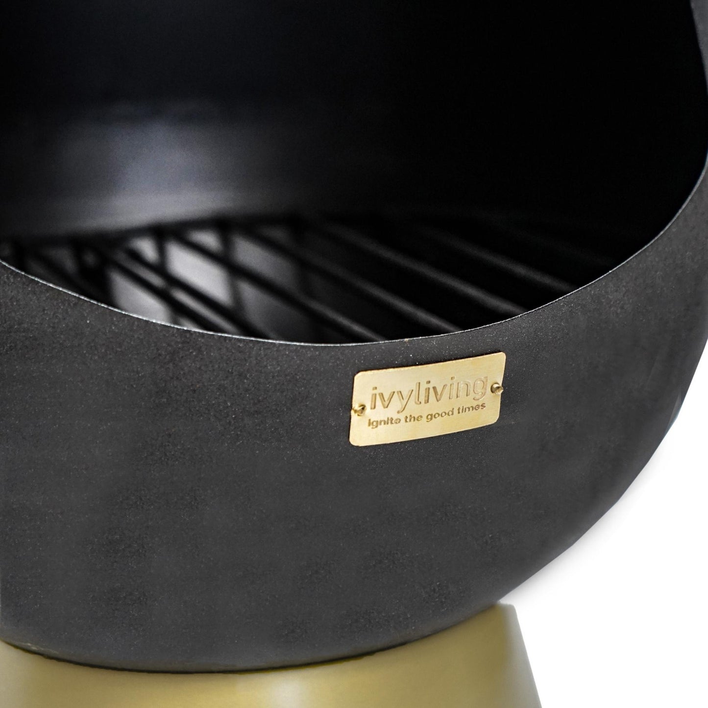Outdoor Leo Fireplace in Matt Black/Antique Gold H120CM W46CM