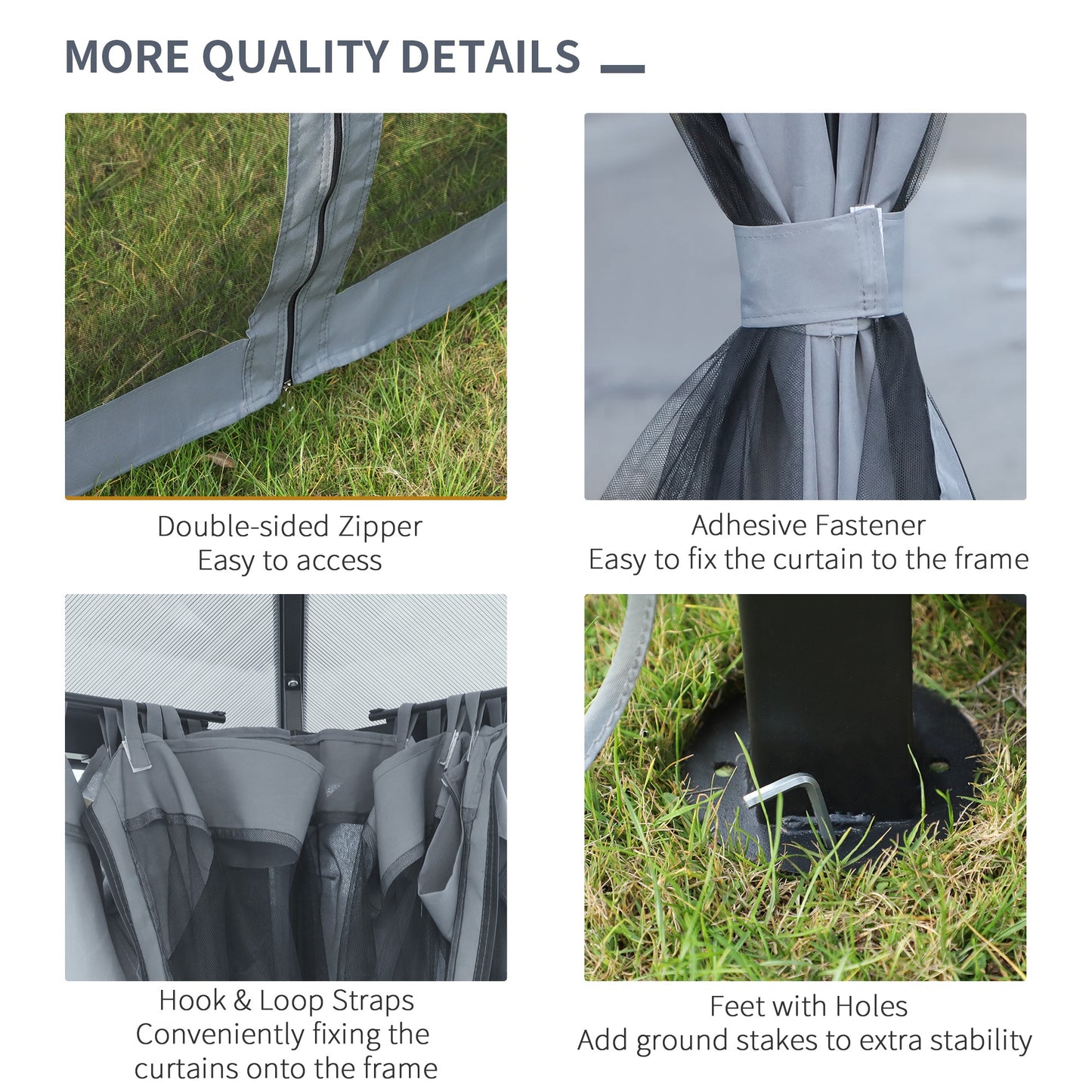 Outsunny 3 x 3m Garden Aluminium Gazebo With Hardtop Roof Canopy, Mesh Curtains & Side Walls in Grey