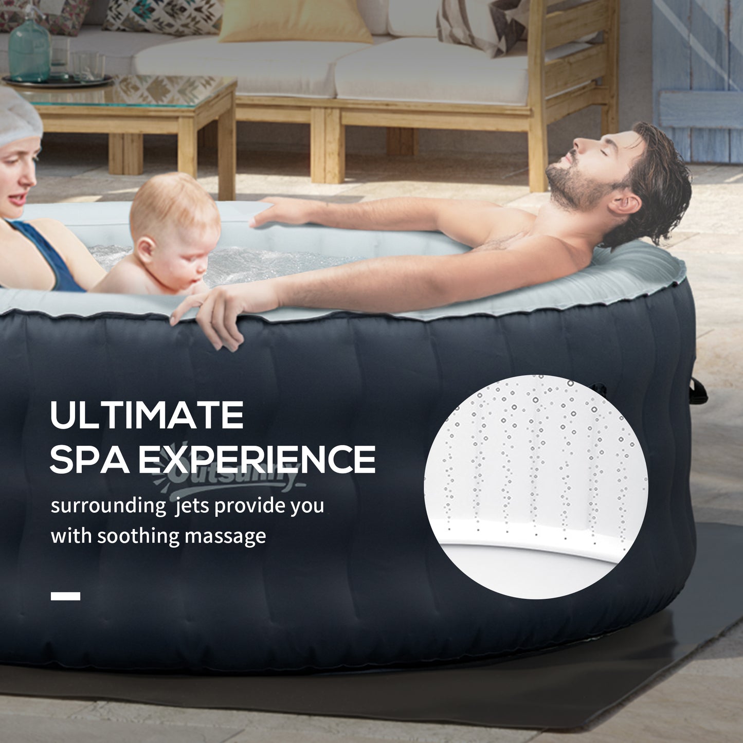Outsunny Round 195cm Hot Tub Inflatable Spa Outdoor Bubble Spa Pool: with Pump, Cover, Filter Cartridges for 6 Person in Dark Blue