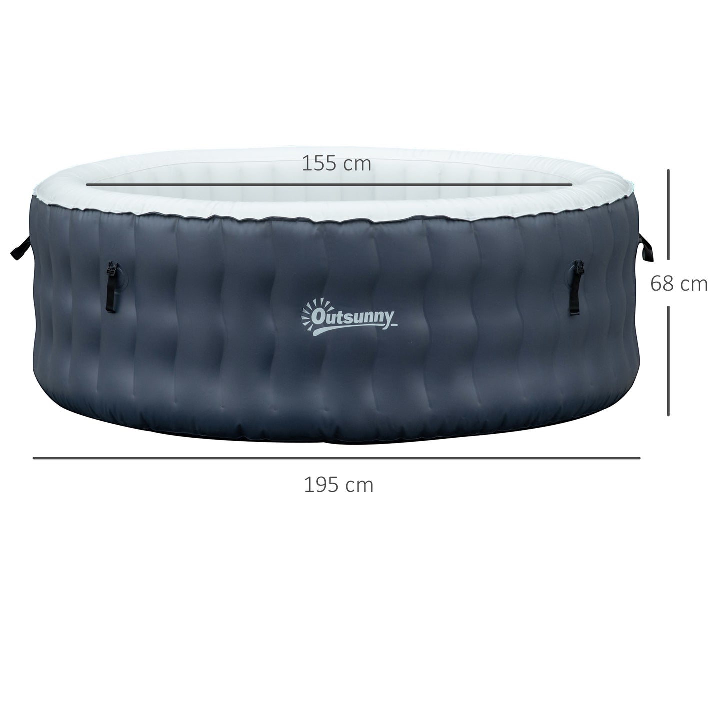 Outsunny Round 195cm Hot Tub Inflatable Spa Outdoor Bubble Spa Pool: with Pump, Cover, Filter Cartridges for 6 Person in Dark Blue
