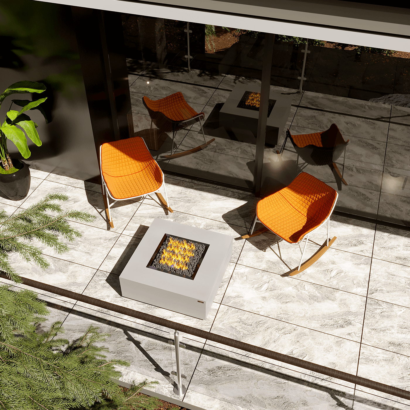 Maroma Gas Fire Pit (LPG) in White: Luxury Outdoor Fire Pit with Propane Flame