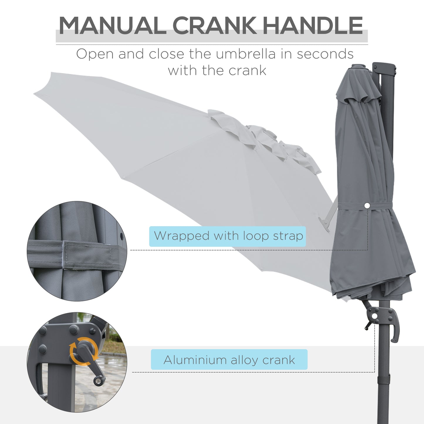Outsunny 4.5m Cantilever Parasol: Large Double Sided Rectangular Garden Umbrella with Crank Handle, 360° Cross Base for Bench in Grey
