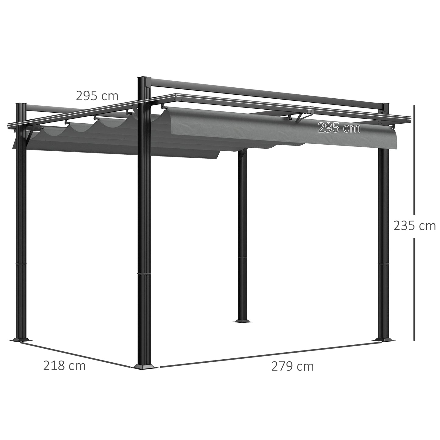 Outsunny 3 x 3m Retractable Pergola, Garden Gazebo Shelter with Aluminium Frame in Dark Grey