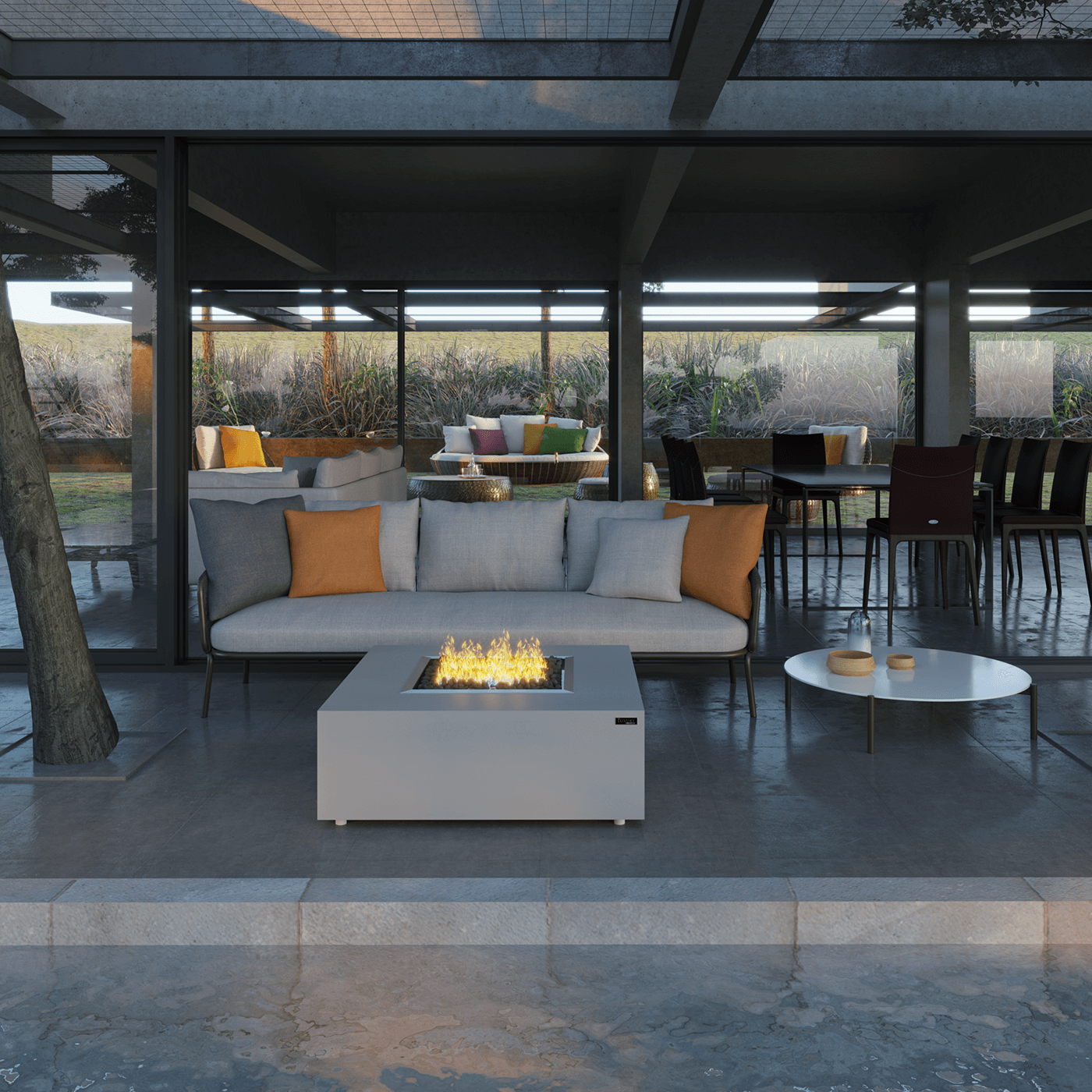Maroma Gas Fire Pit (LPG) in White: Luxury Outdoor Fire Pit with Propane Flame