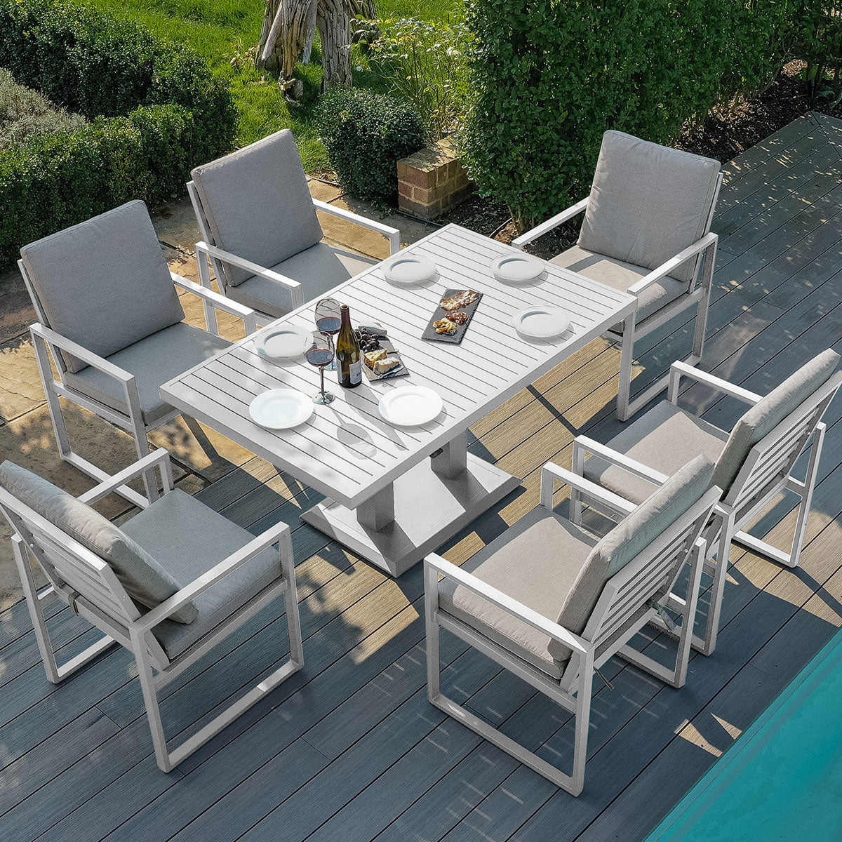 Amalfi 6 Seat Rectangular Dining Set with Rising Table in White