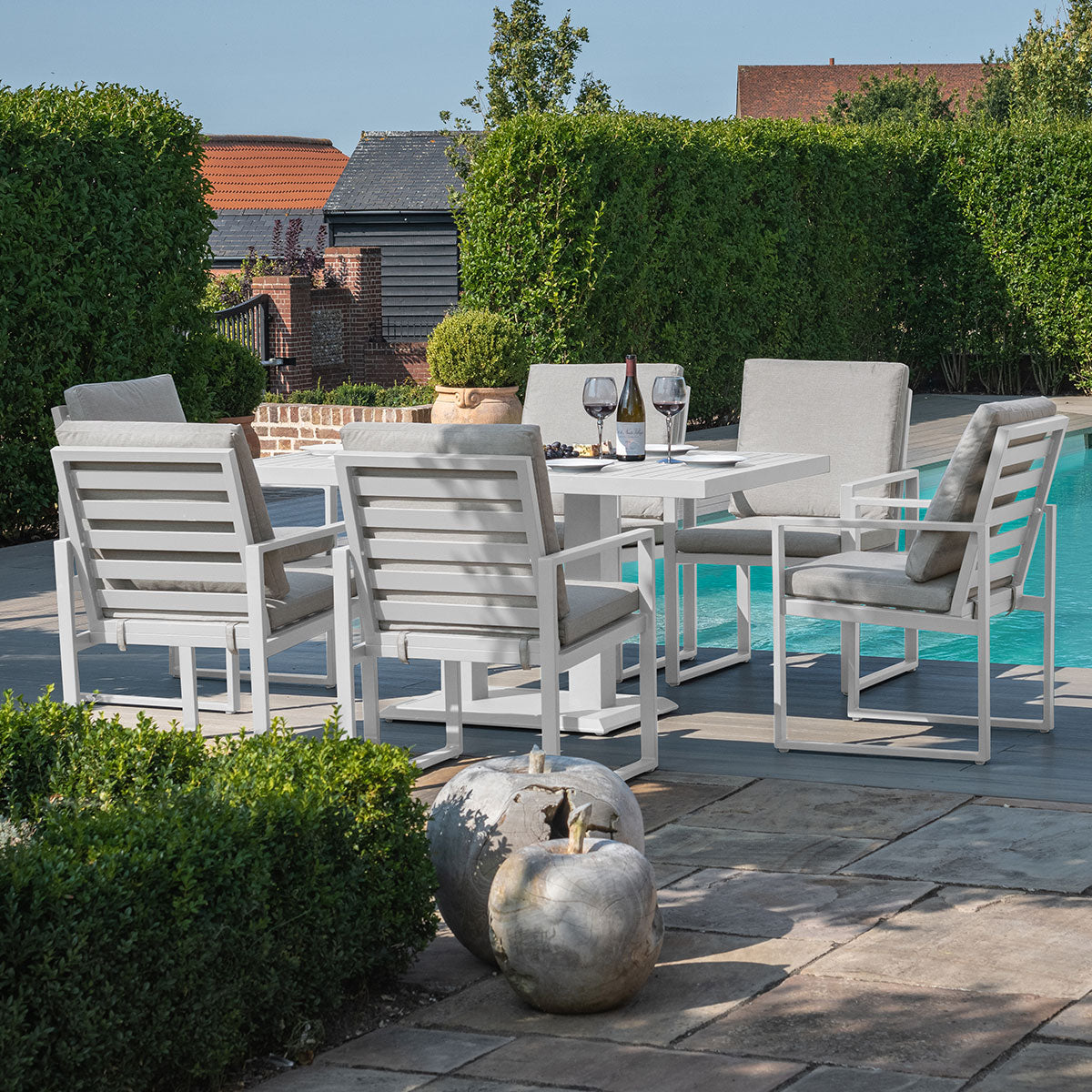 Amalfi 6 Seat Rectangular Dining Set with Rising Table in White