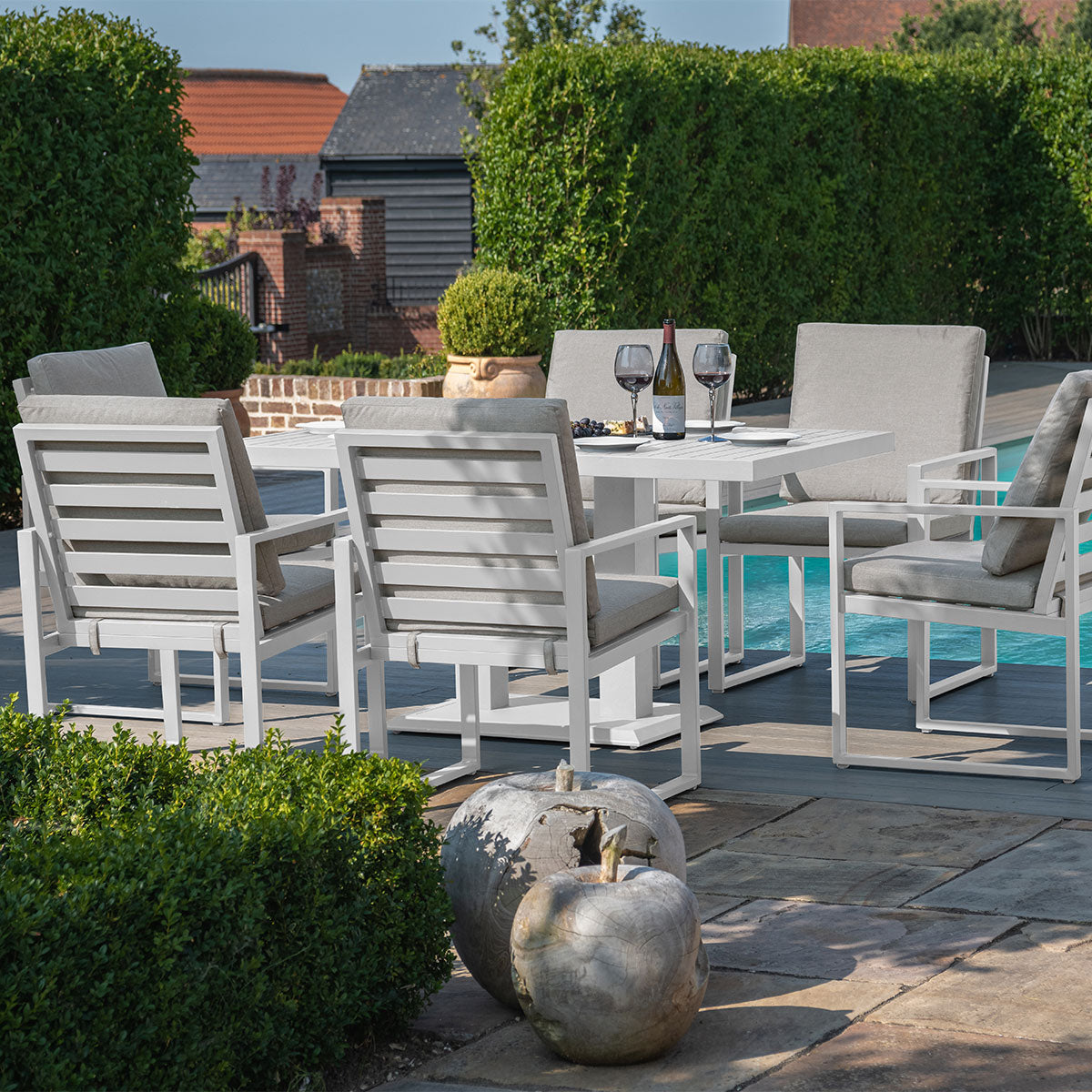 Amalfi 6 Seat Rectangular Dining Set with Rising Table in White