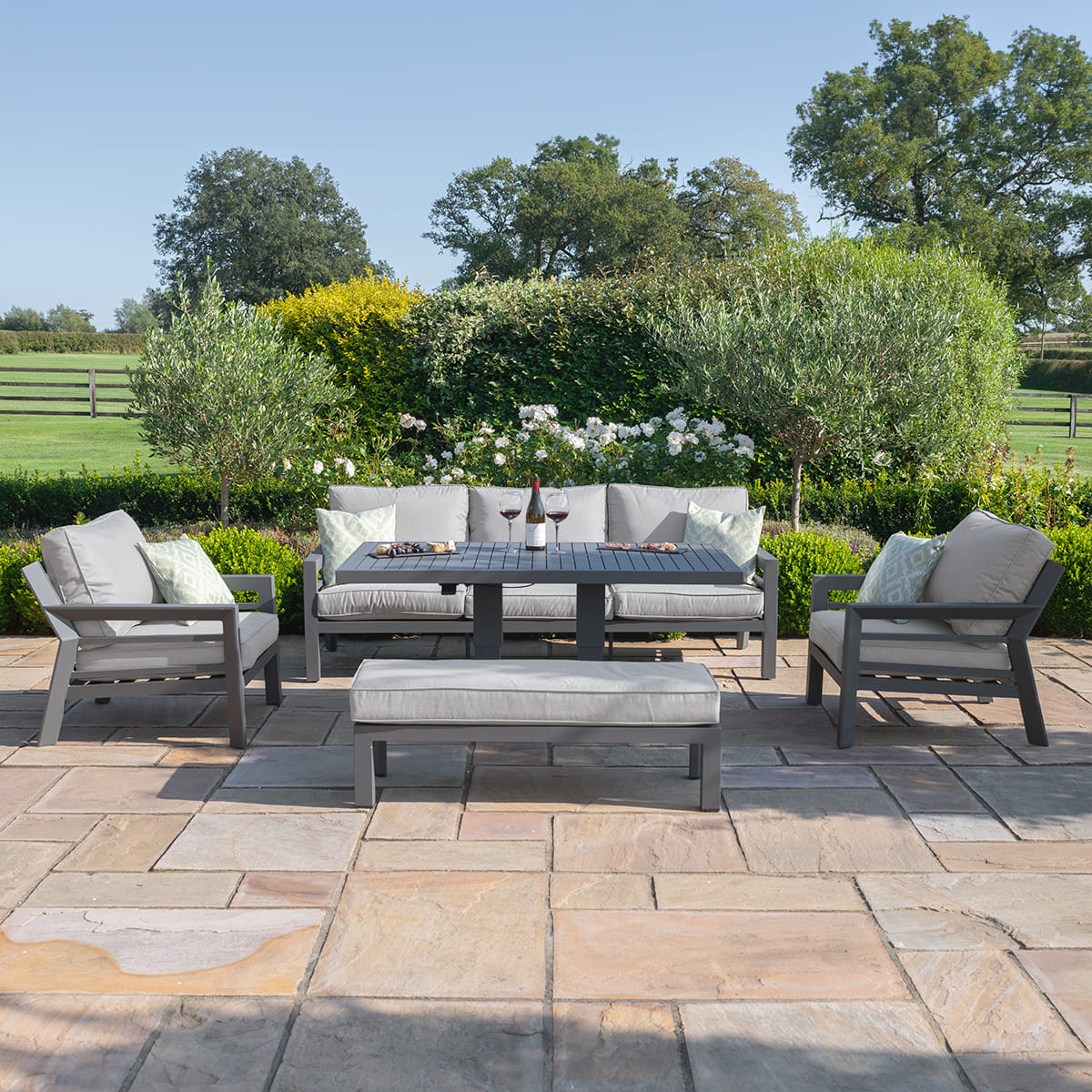 New York 3 Seat Sofa Set with Rising Table in Dove Grey