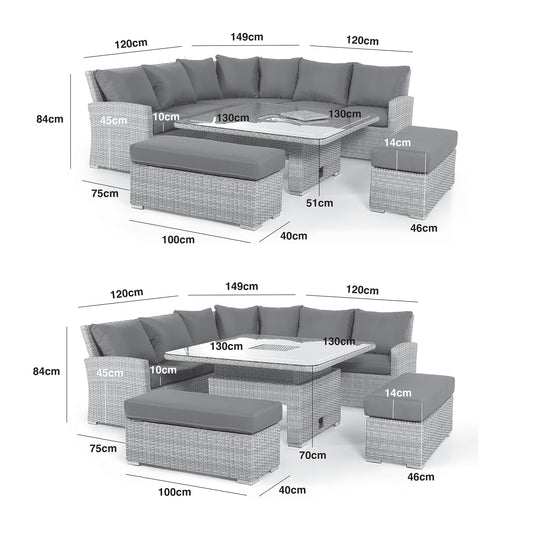 Ascot Deluxe Corner Dining Set with Rising Table & Ice Bucket in Grey