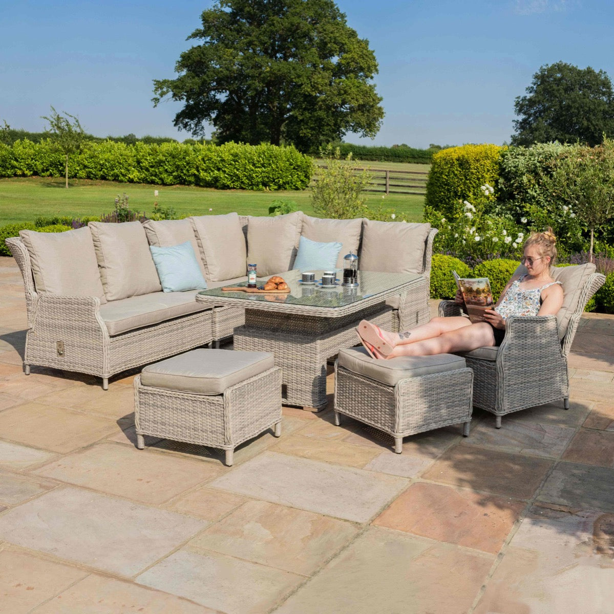 Cotswold Reclining Corner Dining with Rising Table & Chair in Grey/Taupe