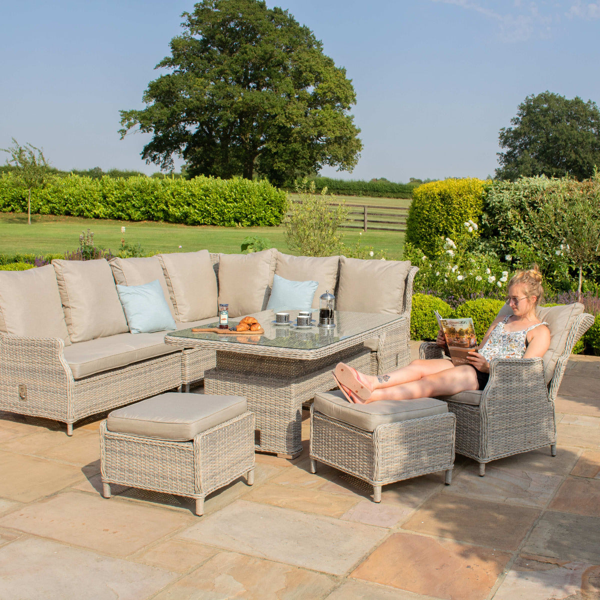 Cotswold Reclining Corner Dining with Rising Table & Chair in Grey/Taupe