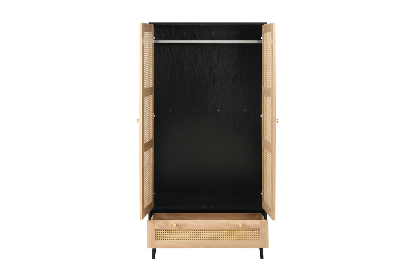 Croxley 2 Door 1 Drawer Rattan Wardrobe in Black