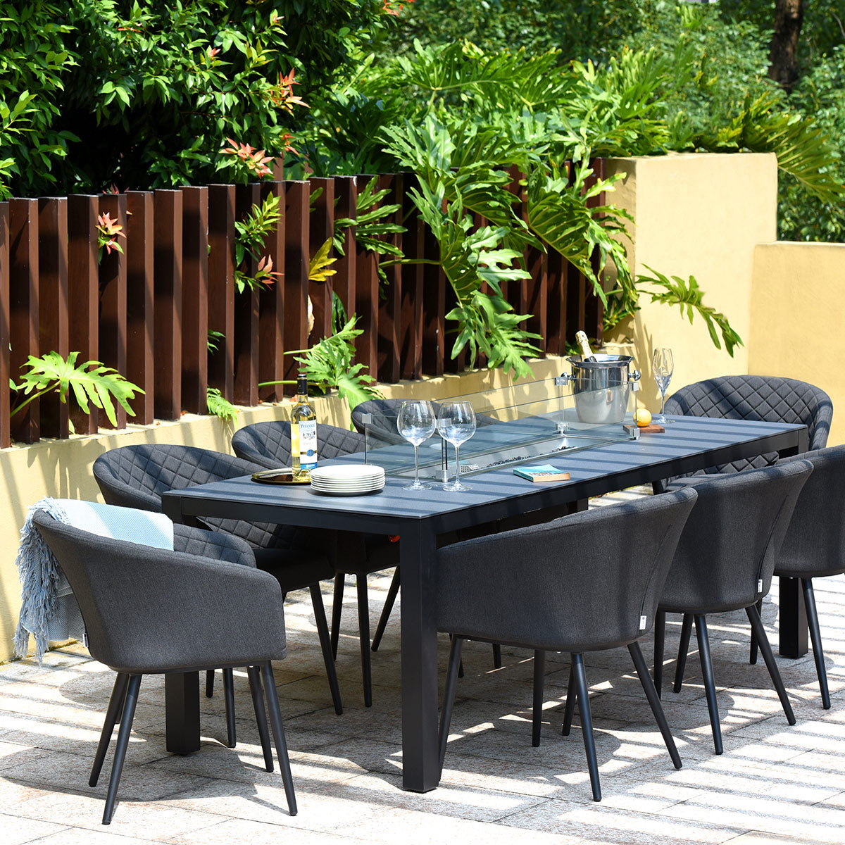 Ambition 8 Seat Rectangular Fire Pit Dining Set in Charcoal
