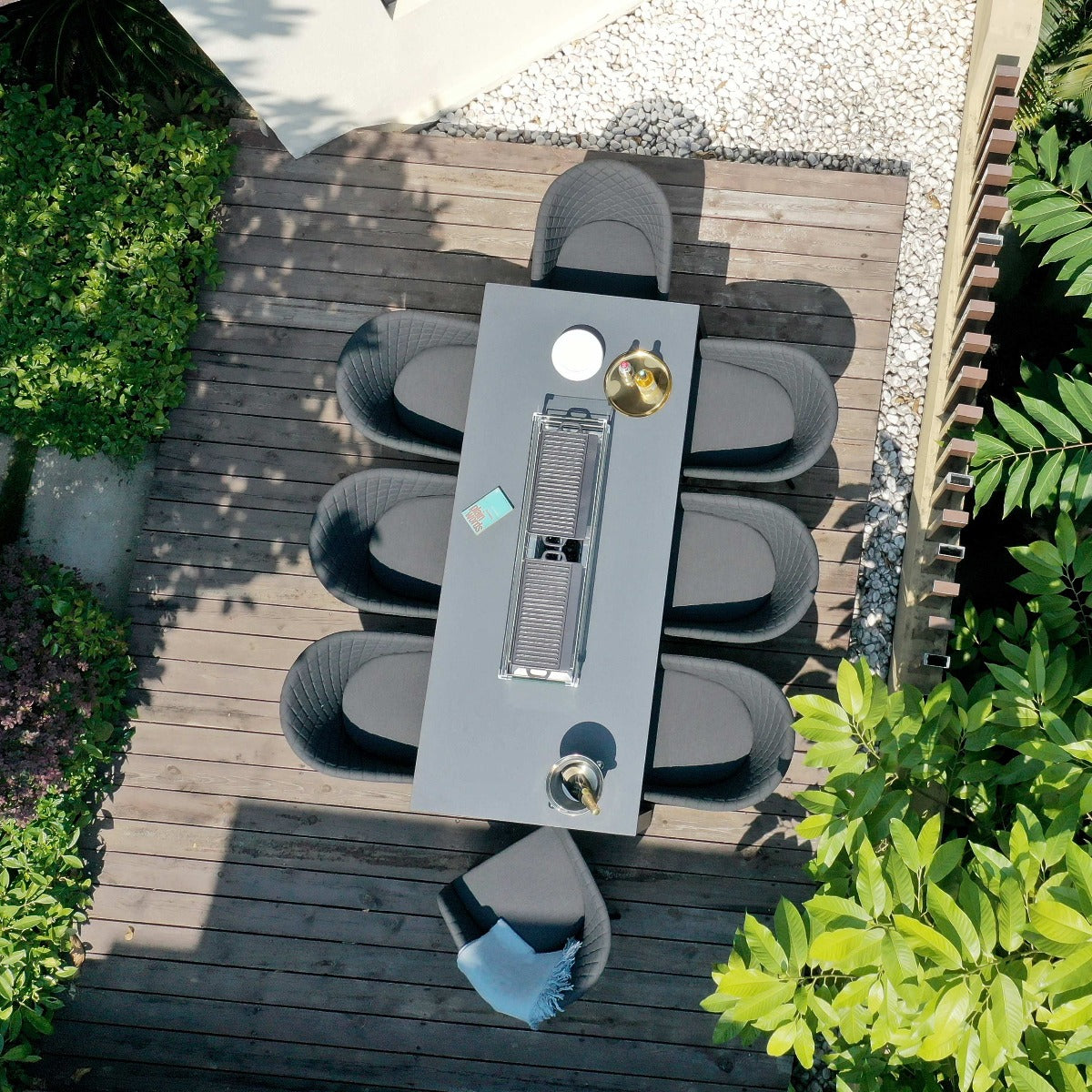 Ambition 8 Seat Rectangular Fire Pit Dining Set in Charcoal