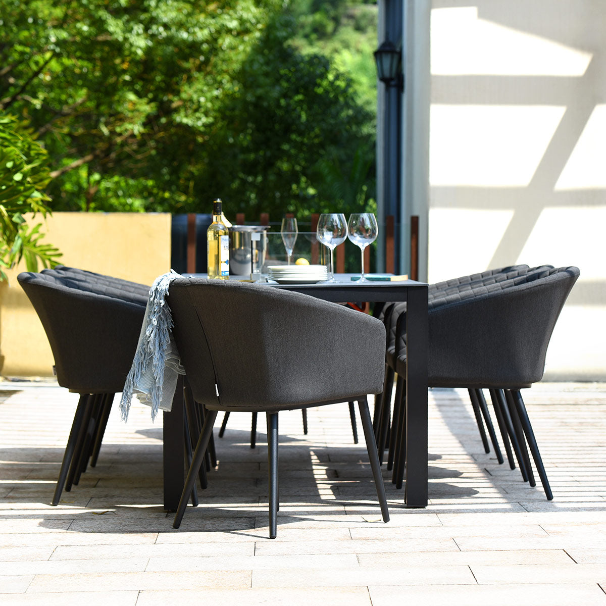 Ambition 8 Seat Rectangular Fire Pit Dining Set in Charcoal