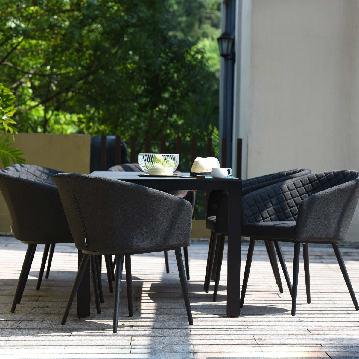 Ambition 8 Seat Rectangular Fire Pit Dining Set in Charcoal