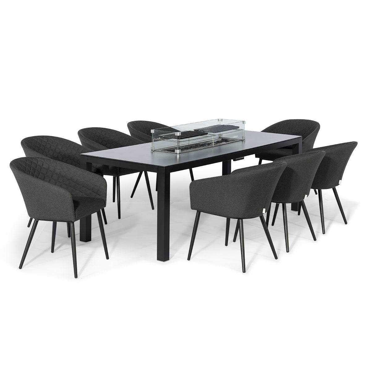 Ambition 8 Seat Rectangular Fire Pit Dining Set in Charcoal