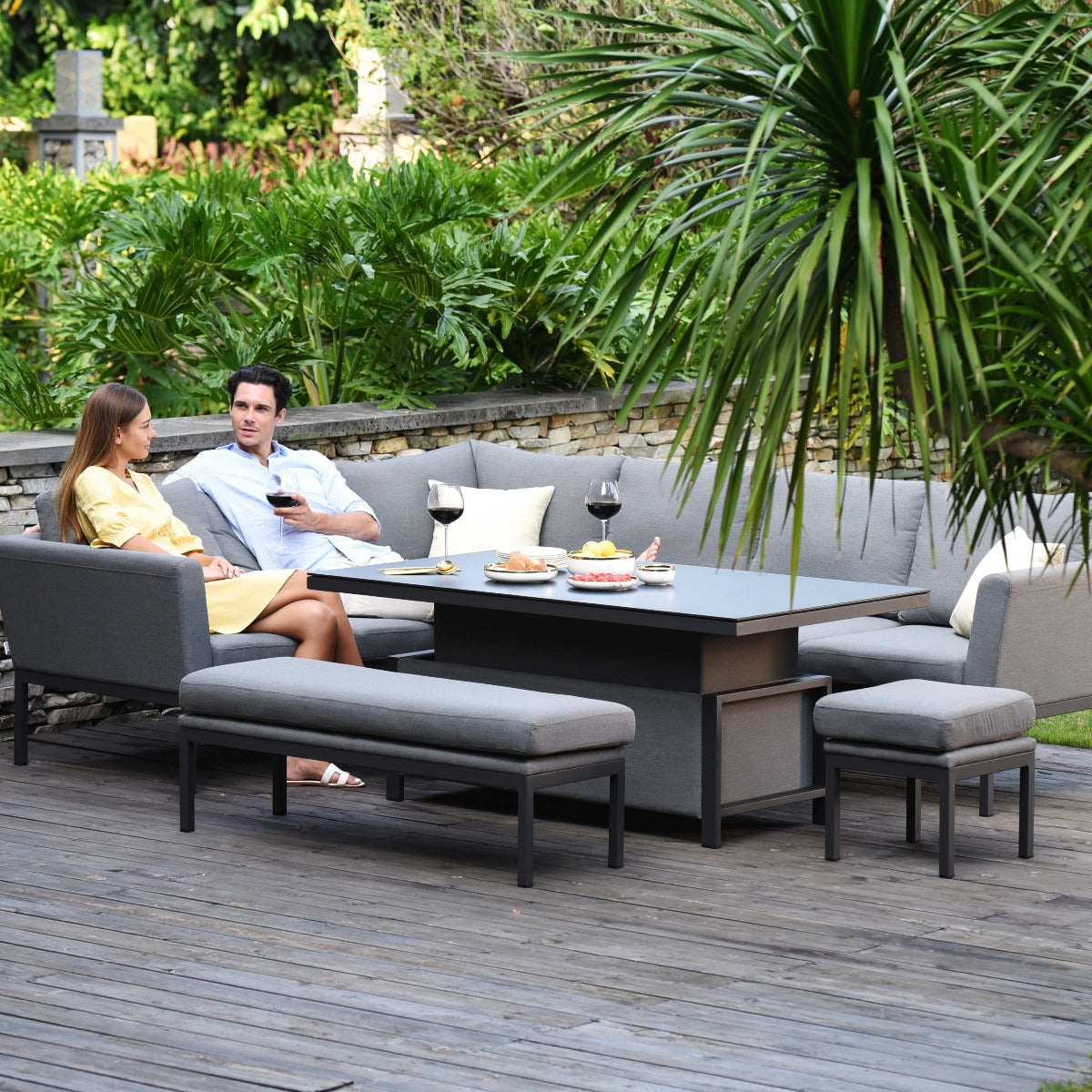 Pulse Rectangular Corner Dining Set with Rising Table in Flanelle
