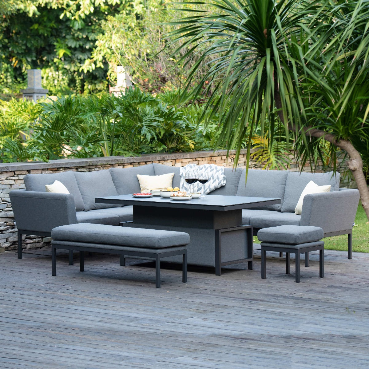 Pulse Rectangular Corner Dining Set with Rising Table in Flanelle