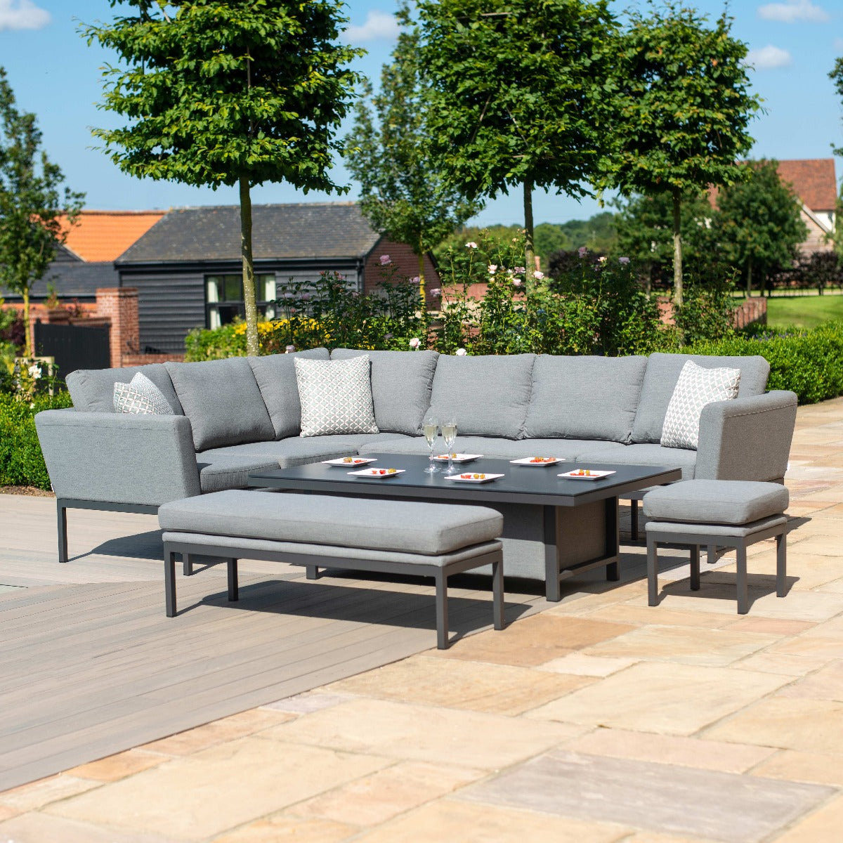 Pulse Rectangular Corner Dining Set with Rising Table in Flanelle