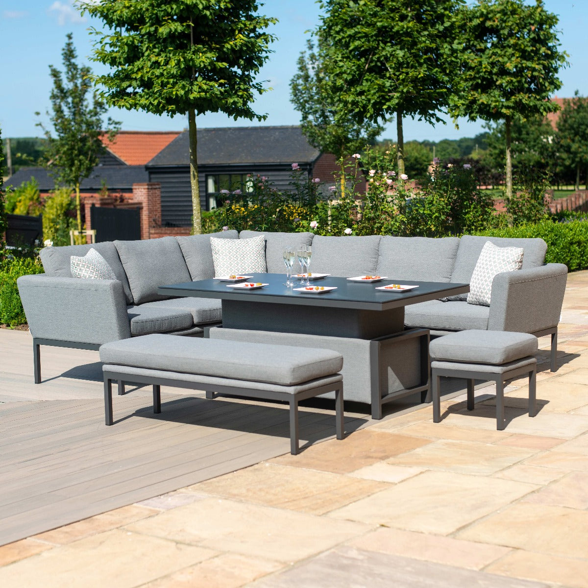 Pulse Rectangular Corner Dining Set with Rising Table in Flanelle