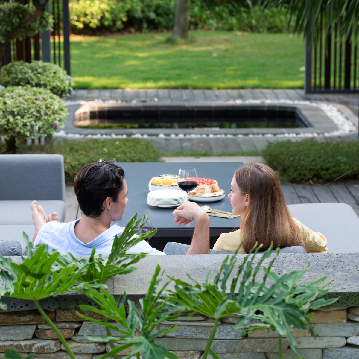 Pulse Rectangular Corner Dining Set with Rising Table in Flanelle