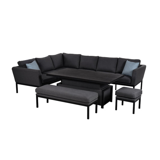 Pulse Rectangular Corner Dining Set with Rising Table in Charcoal