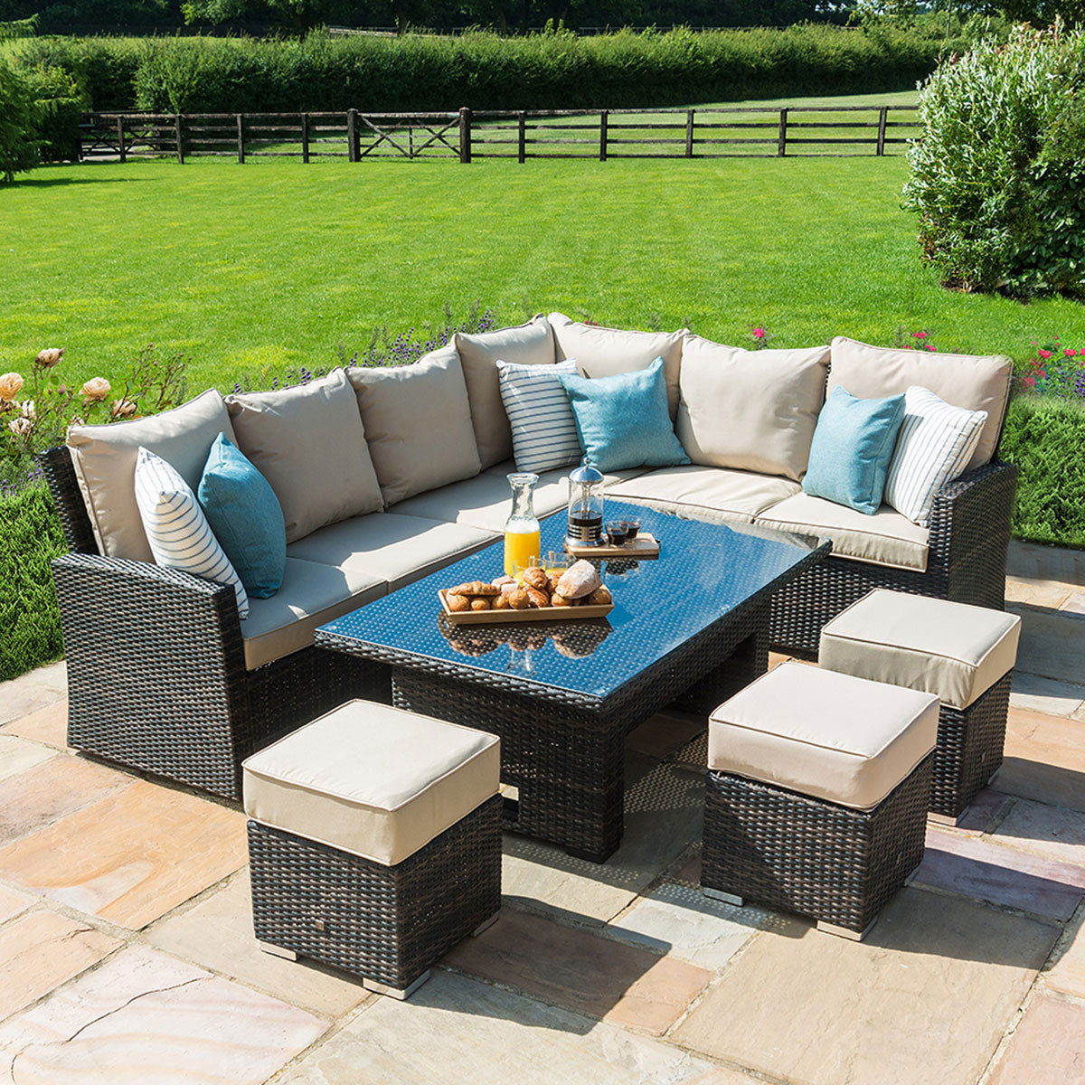 Kingston Corner Dining Set with Rising Table in Brown
