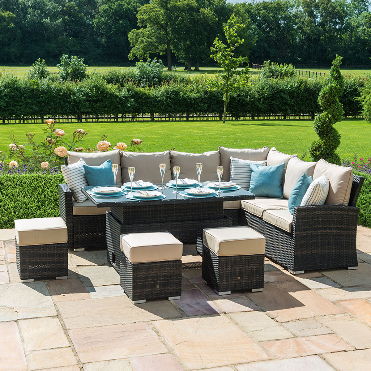 Kingston Corner Dining Set with Rising Table in Brown