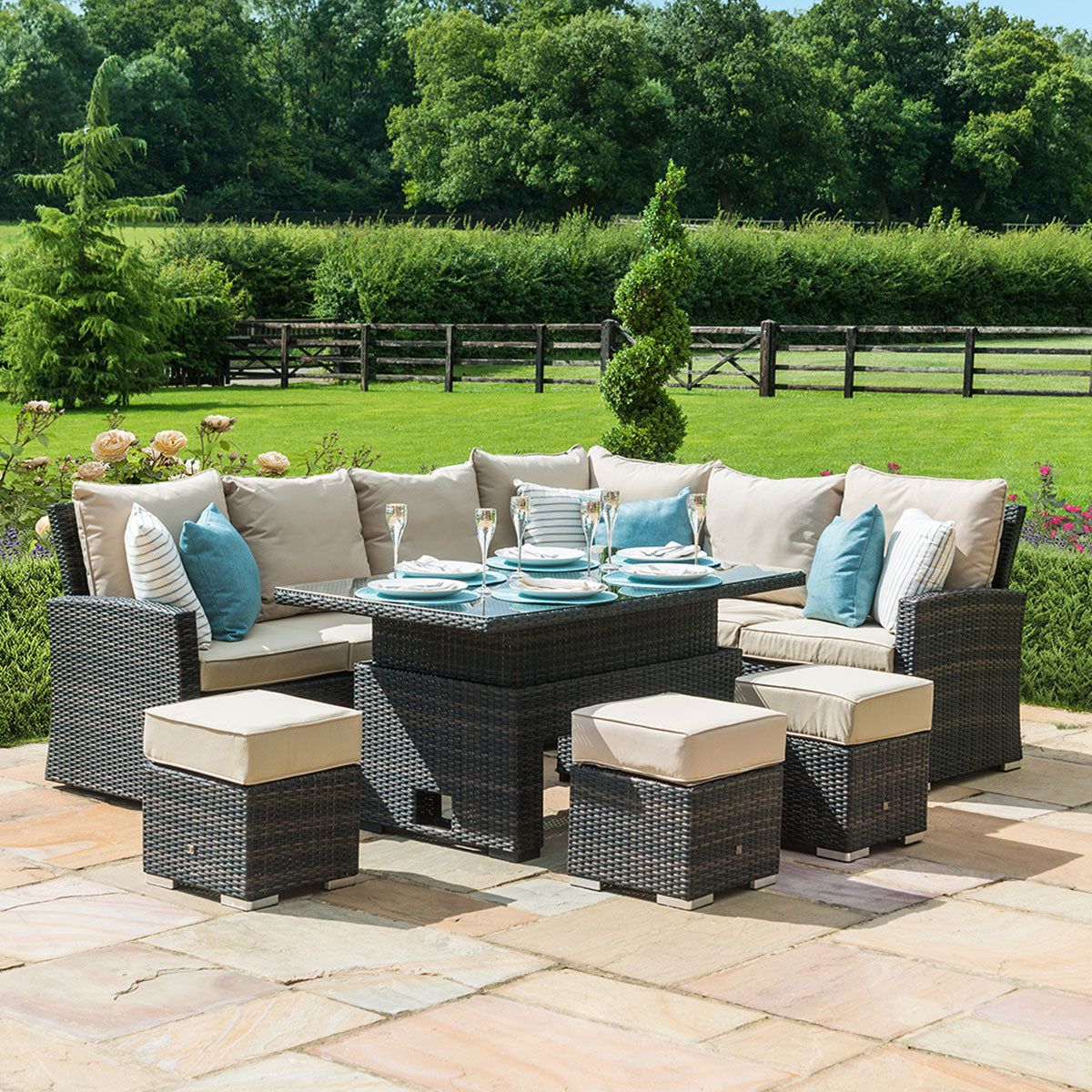Kingston Corner Dining Set with Rising Table in Brown
