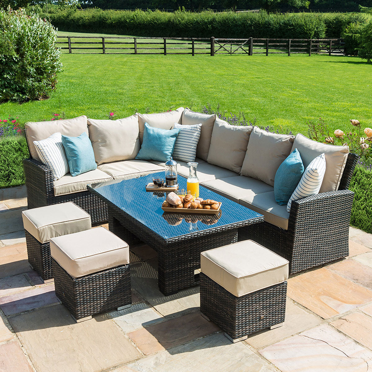 Kingston Corner Dining Set with Rising Table in Brown