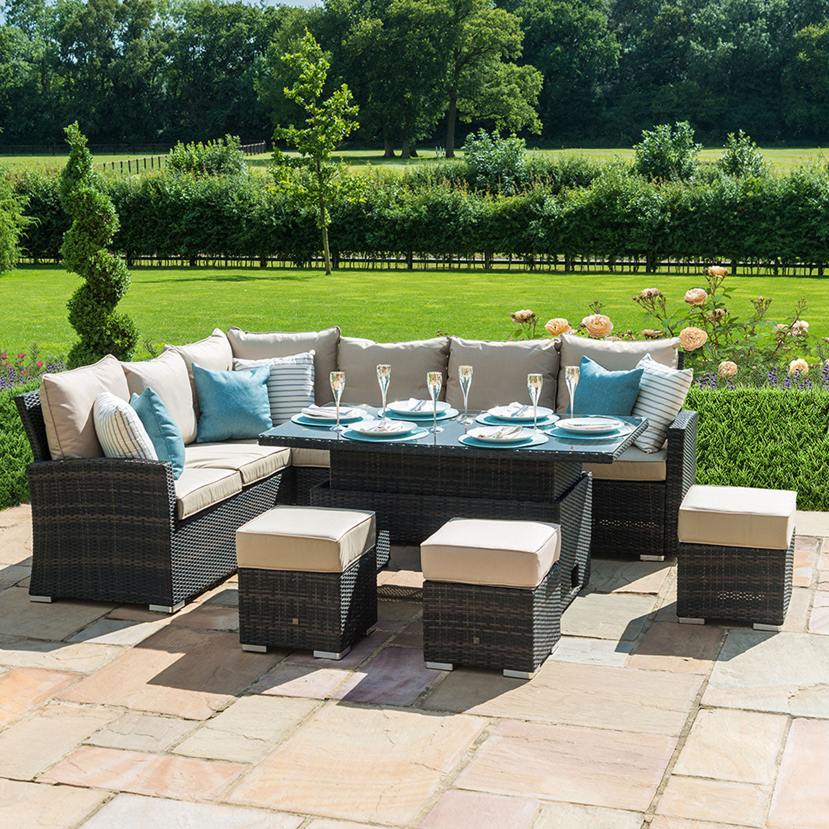 Kingston Corner Dining Set with Rising Table in Brown