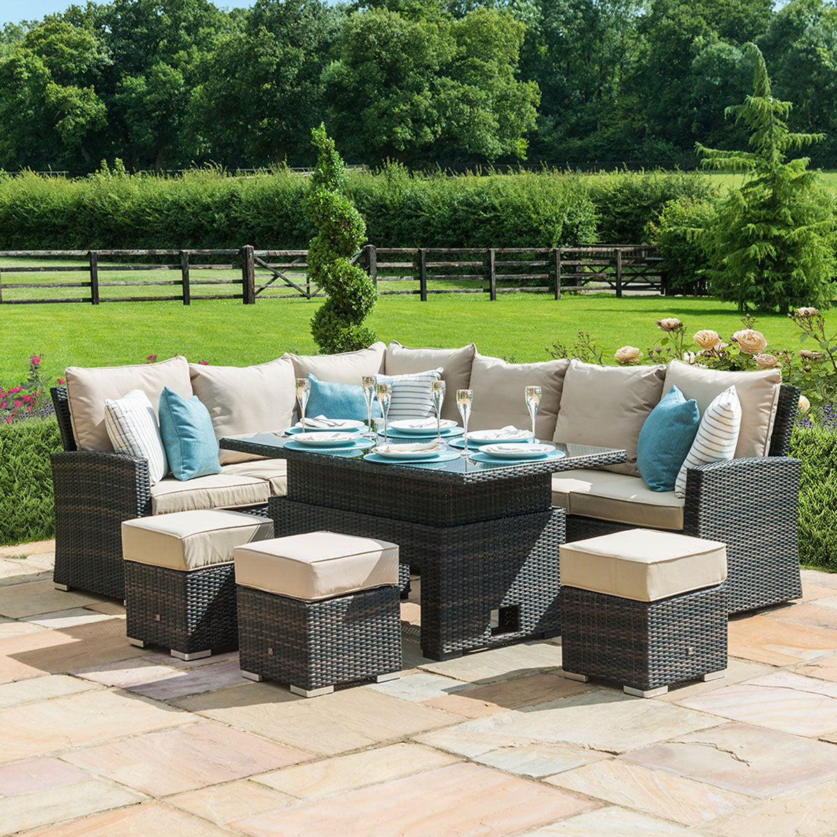 Kingston Corner Dining Set with Rising Table in Brown