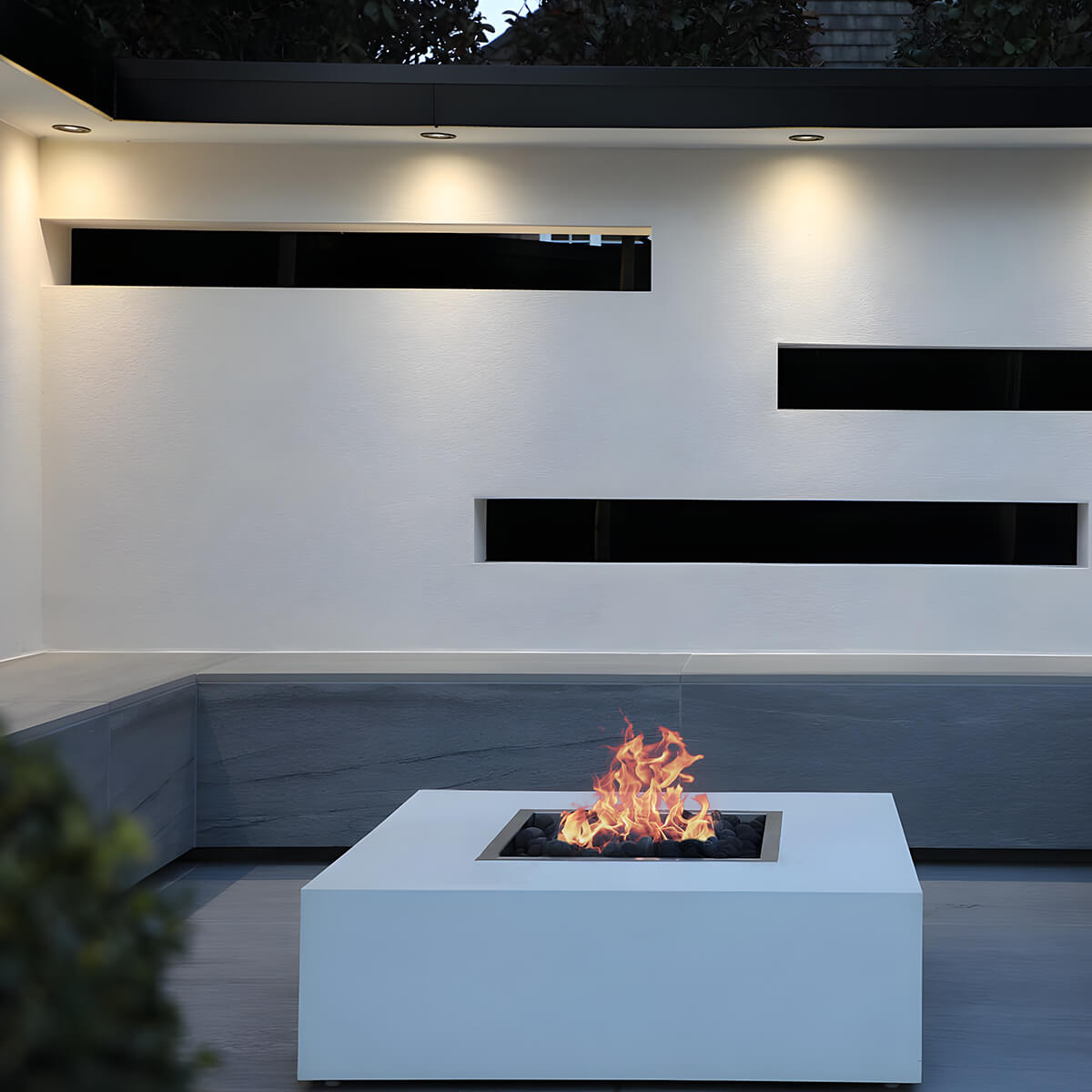 Maroma Gas Fire Pit (LPG) in White: Luxury Outdoor Fire Pit with Propane Flame
