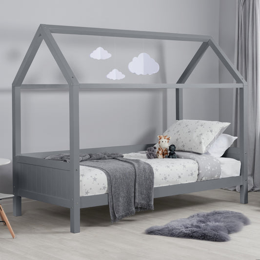 Home House-Themed Single Bed - Fun and Independence for Kids in Grey or White